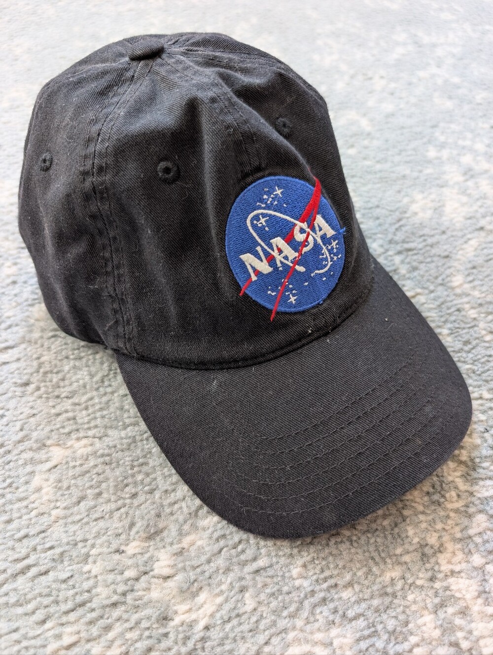 Adjustable NASA Black Ball Cap with Blue Patch